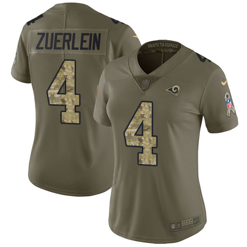 Nike Rams #4 Greg Zuerlein Olive/Camo Women's Stitched NFL Limited Salute to Service Jersey